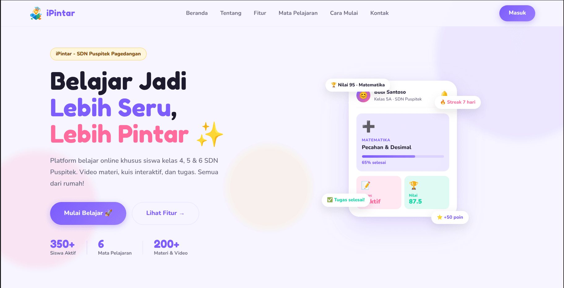 iPintar - SDN Puspitek Pagedangan website preview
